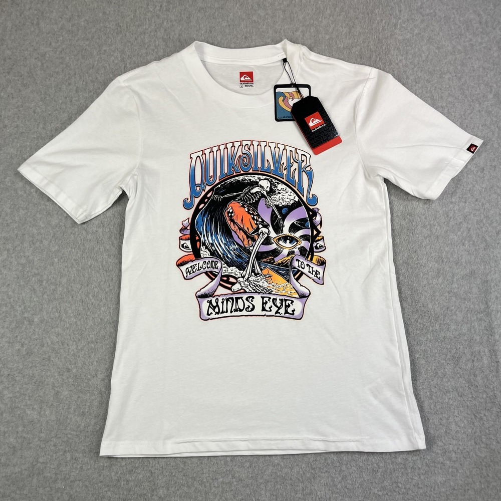 Quiksilver T Shirt Welcome To The Minds Eye Skeleton Surfing White Adult Small
